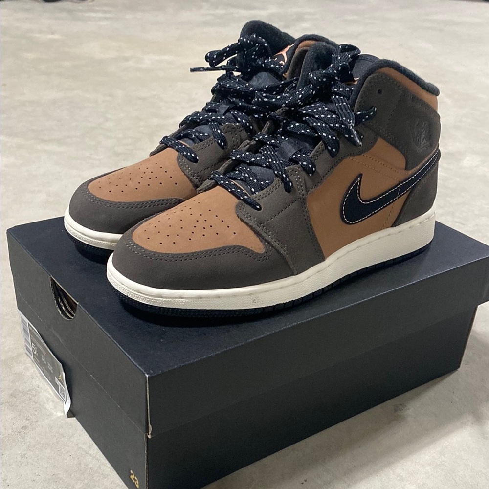Nike Air Jordan 1 MID SE Black and Brown High-Top Sneakers